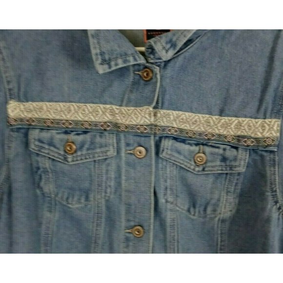 Boom Boom Jeans Women's Denim Jean Jacket With Aztec Design Size XL - Picture 3 of 6